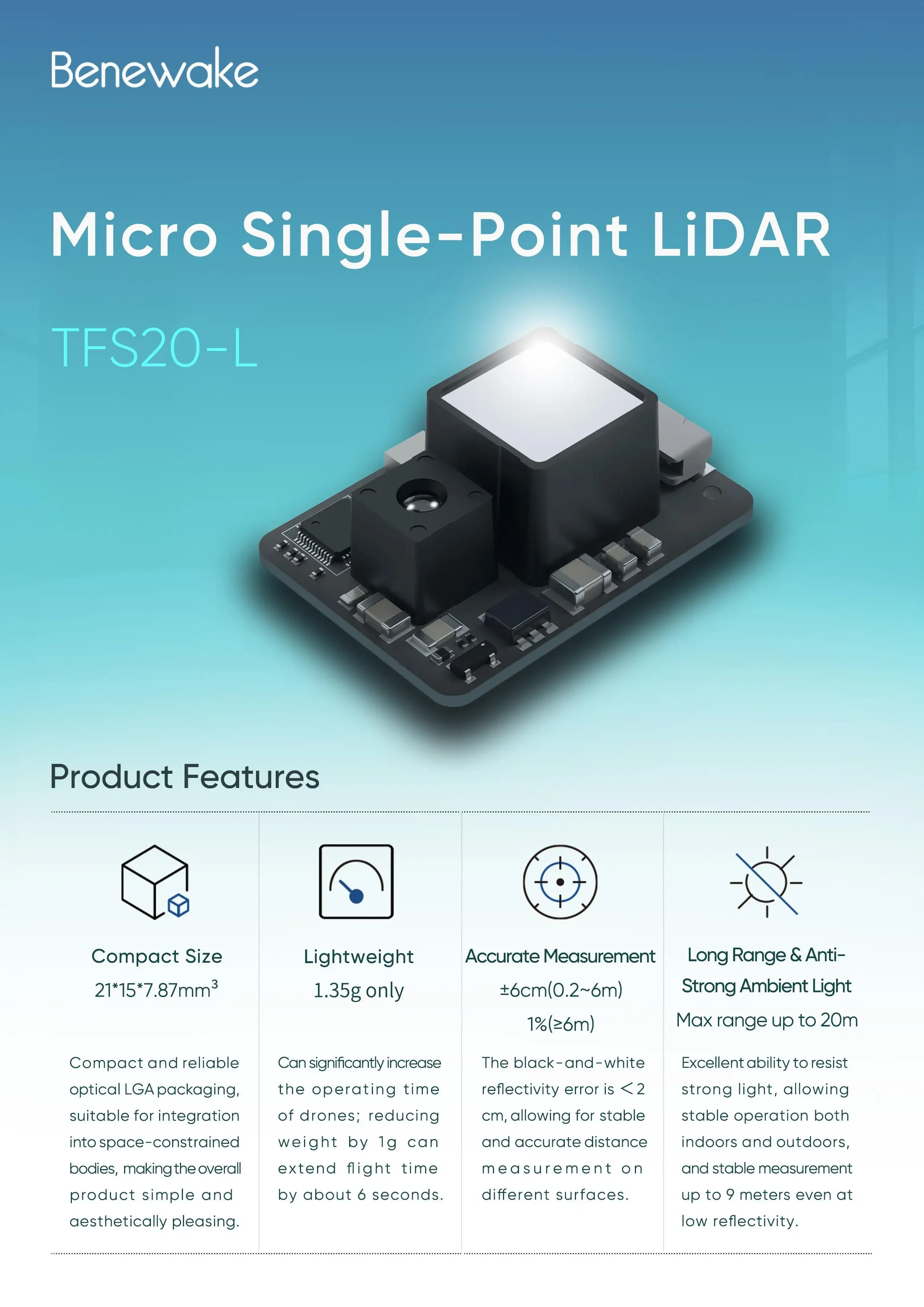 Benewake TFS20-L 20m Micro LiD - Drone Lidar review and price